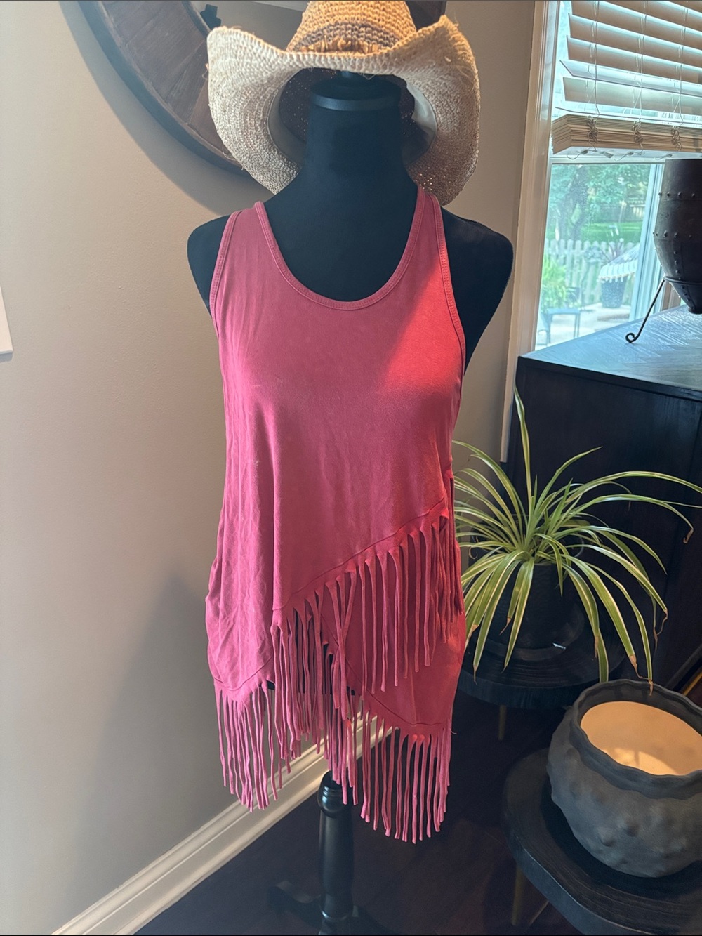 Women’s Pink Fringe Racerback Tank Top